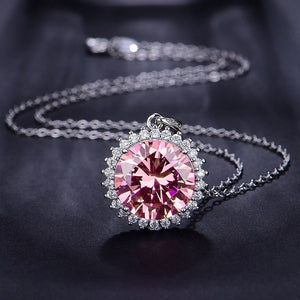 Huitan Fancy Round Pink Cubic Zirconia Pendant Necklace Exquisite Neck Accessories for Dance Party Luxury Fashion Women Jewelry
