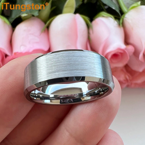 Classic Wedding Band Tungsten Ring 6MM 8MM For Men Women Beveled Brushed Comfort Fit
