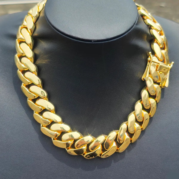 Wide Hip Hop Bling Gold Plated Round Heavy Miami Cuban Link Chain Chunky Necklaces For Men 22mm