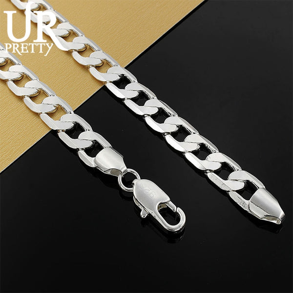 925 Sterling Silver Necklace For Men 16/18/20/22/24 Inches Classic 8MM Chain Luxury Jewelry Wedding Christmas Gift