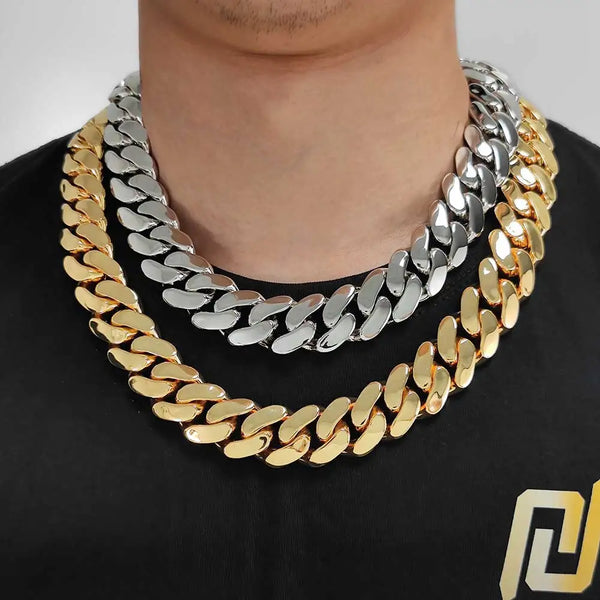 Wide Hip Hop Bling Gold Plated Round Heavy Miami Cuban Link Chain Chunky Necklaces For Men 22mm