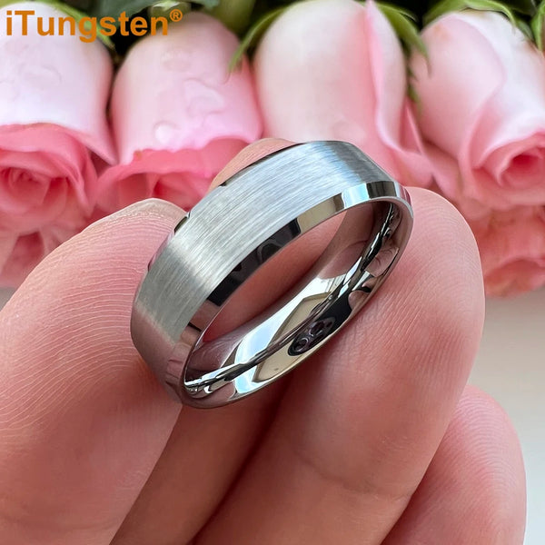 Classic Wedding Band Tungsten Ring 6MM 8MM For Men Women Beveled Brushed Comfort Fit
