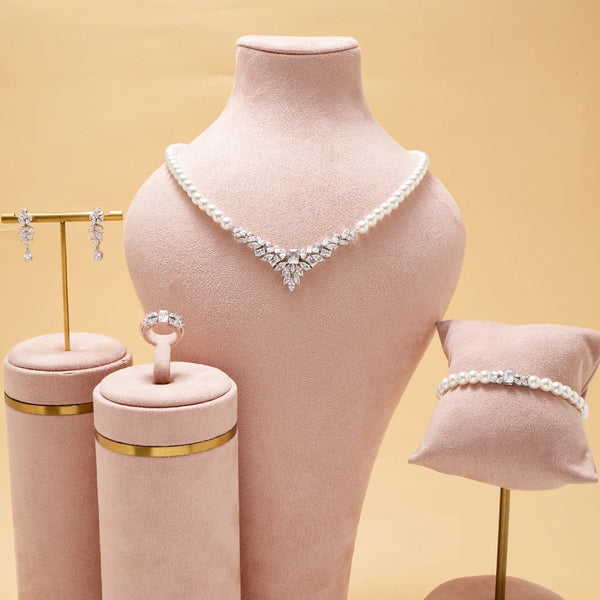 Women Pearl Necklace Sets Cubic Zirconia Jewelry Set Dubai Dinner Suit Party Engagement Handmade Jewelry Accessories