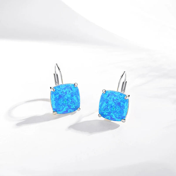 Princess Cut Crystal Square 925 Sterling Silver Stud Earrings for Women Men  Blue Fire Opal Earrings Gift for Girl