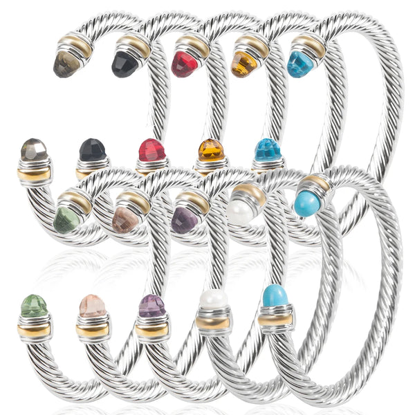 Stackable Twist Cable Wire Bracelet 7mm Classic Multicolor Gold Plated Brass C-shaped Cuff Bangle Jewelry for Women Men
