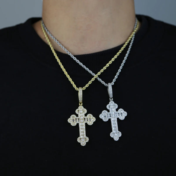 Men's & Women's Hip Hop Cross Pendant Necklace Full Paved Sparking Cubic Zircon Rope Chain Iced Out Bling CZ Jewelry Fashion Gift