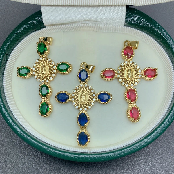 Virgin Guadalupe Cross Necklace Pendants Crystal Zircon Religious Charms