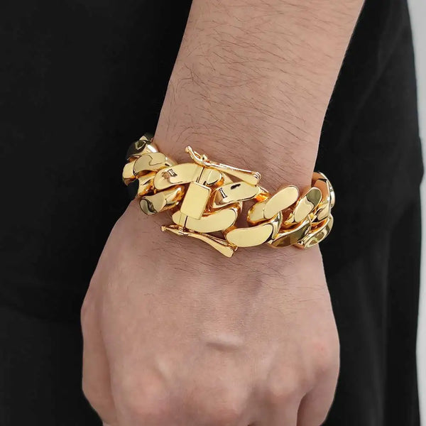 Wide Hip Hop Bling Gold Plated Round Heavy Miami Cuban Link Chain Chunky Necklaces For Men 22mm