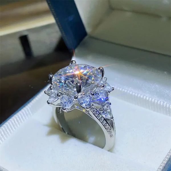 Moissanite Ring For Women 3CT/10CT D Color 100% 925 Sterling Silver Plated Engagement Wedding Bride Diamond Rings
