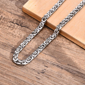 Flat Byzantine Chain Link Necklace For Men Jewelry, Stainless Steel  Men's Collar 6.5mm