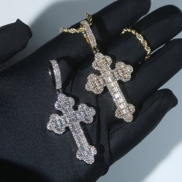 Men's & Women's Hip Hop Cross Pendant Necklace Full Paved Sparking Cubic Zircon Rope Chain Iced Out Bling CZ Jewelry Fashion Gift