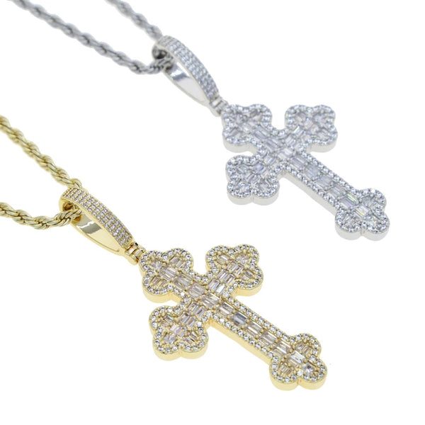Men's & Women's Hip Hop Cross Pendant Necklace Full Paved Sparking Cubic Zircon Rope Chain Iced Out Bling CZ Jewelry Fashion Gift