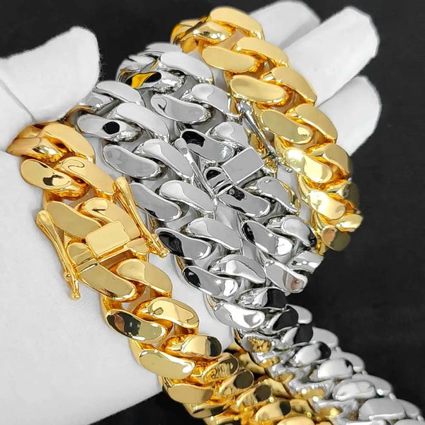 Wide Hip Hop Bling Gold Plated Round Heavy Miami Cuban Link Chain Chunky Necklaces For Men 22mm