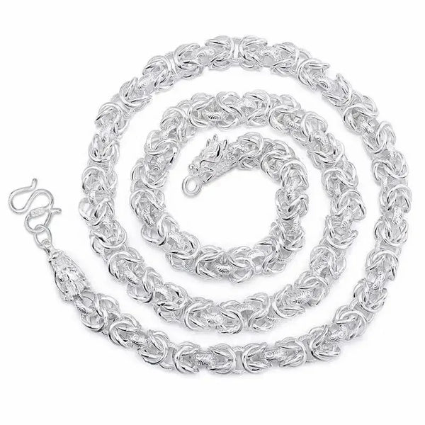 Solid 925 Sterling Silver Necklace For Men Classic 8mm Round Faucet Dragon 60cm Charm High Quality Fine Jewelry