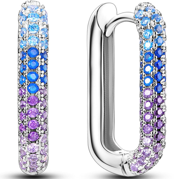Classic Earrings 925 Sterling Silver Colorful CZ Hoop For Women