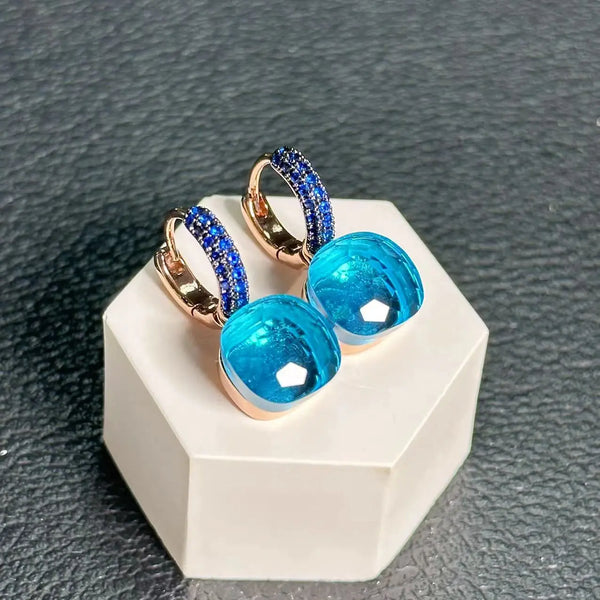 10.6mm Classic Nudo Earrings Inlay Blue Zircon With Black Gun Plated Candy Crystal Earrings Fashion Jewelry