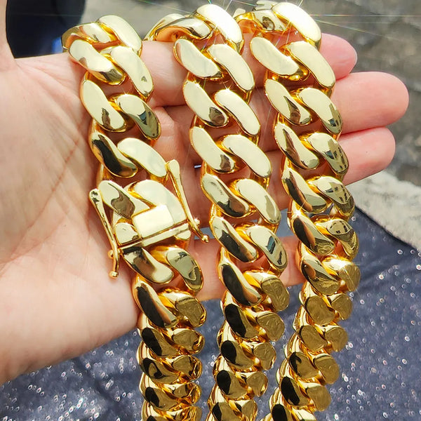 Wide Hip Hop Bling Gold Plated Round Heavy Miami Cuban Link Chain Chunky Necklaces For Men 22mm