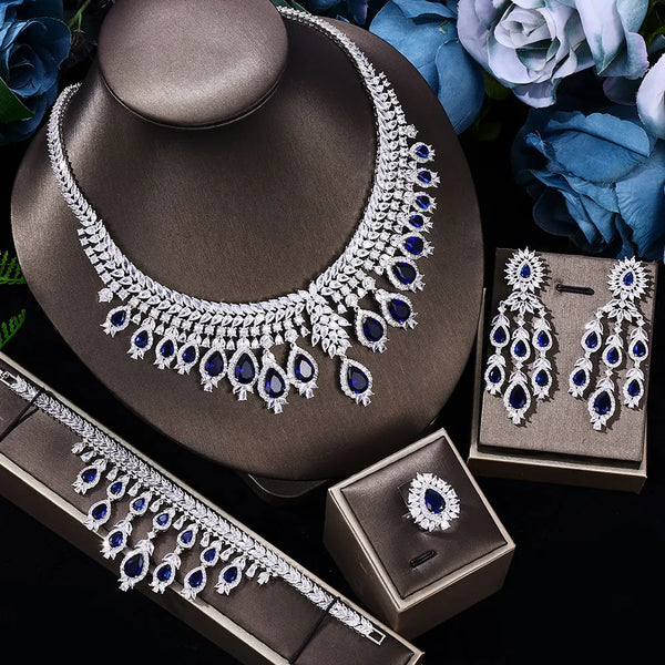 Zircon Luxury 3A 4-piece Bridal Wedding Jewelry Set Crystal Necklace Set Dubai Jewelry Set