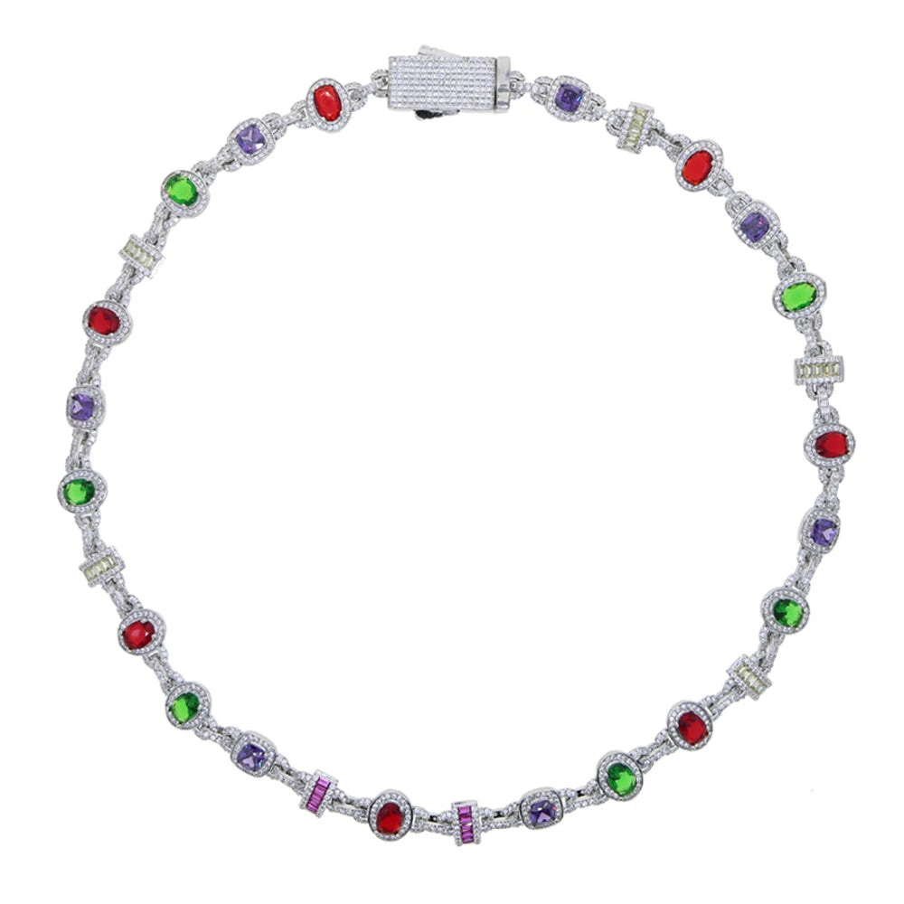 New Colour Oval Square Charm Necklace Silver Color Iced Out Cubic Zircon Cuban Chain Choker Women & Men Fashion Hip Hop Jewelry