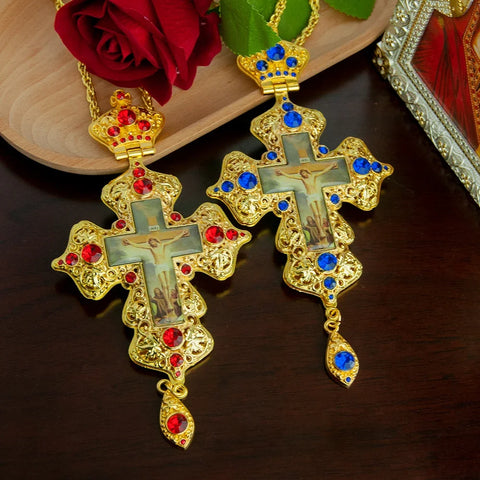 Intricately Designed Greek Orthodox Church Bishop's Pectoral Cross Necklace for Priest Ordination