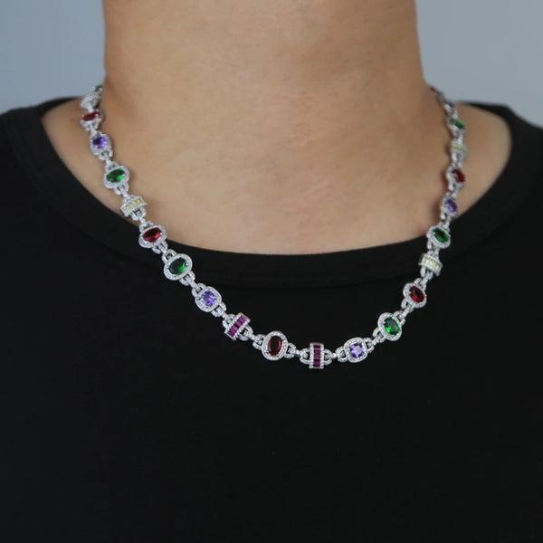 New Colour Oval Square Charm Necklace Silver Color Iced Out Cubic Zircon Cuban Chain Choker Women & Men Fashion Hip Hop Jewelry