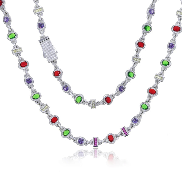 New Colour Oval Square Charm Necklace Silver Color Iced Out Cubic Zircon Cuban Chain Choker Women & Men Fashion Hip Hop Jewelry
