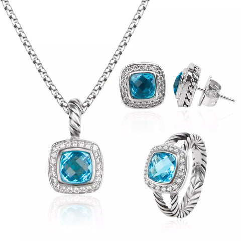 Jewelry Set Faux Sapphire Rope Ring Pendant and Earring Set Design Women Or Men Gifts