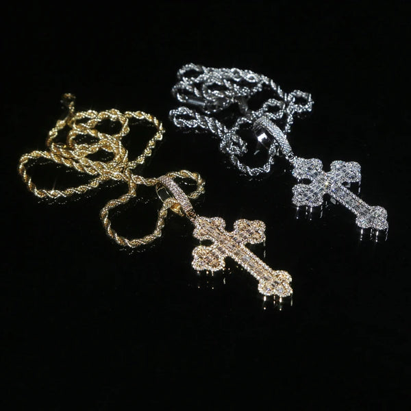 Men's & Women's Hip Hop Cross Pendant Necklace Full Paved Sparking Cubic Zircon Rope Chain Iced Out Bling CZ Jewelry Fashion Gift