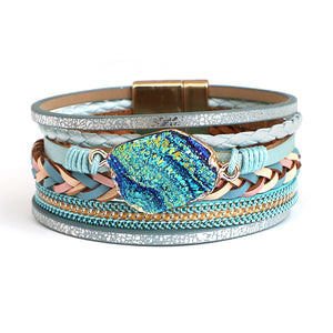 Colorful Stone Leather Boho Bracelet For Women Or Men Vintage Jewelry Charms Multilayer Braided Wide Wrap Bracelets Bangles