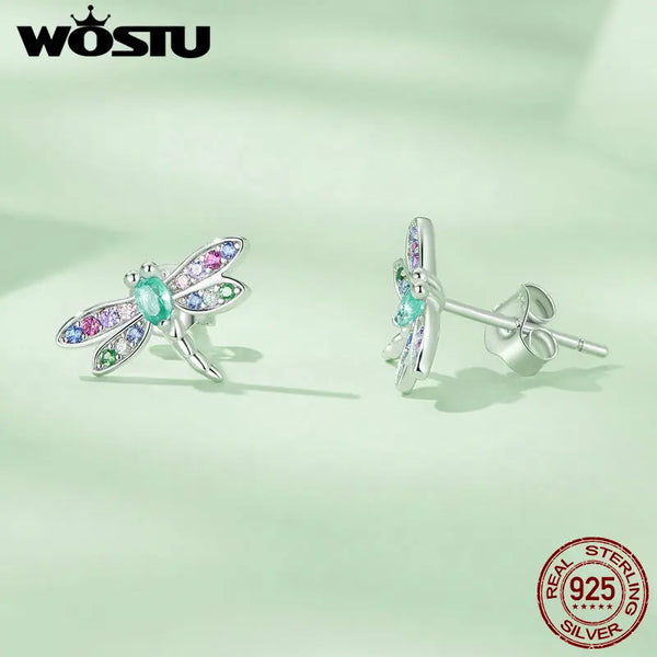 Rainbow CZ Dragonfly Butterfly Stud Earrings Cute Insec Studs Earrings