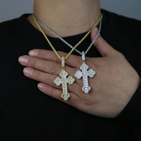 Men's & Women's Hip Hop Cross Pendant Necklace Full Paved Sparking Cubic Zircon Rope Chain Iced Out Bling CZ Jewelry Fashion Gift