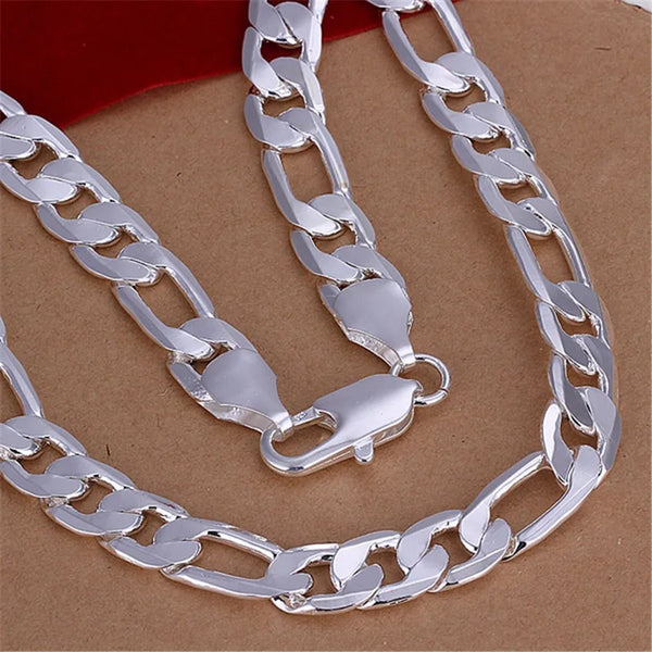 Solid 925 Sterling Silver Necklace For Men Classic 12mm Cuban Chain 18/20/22/24/26/28/30 Inch Jewelry