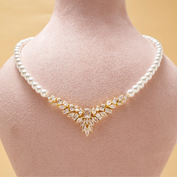 Women Pearl Necklace Sets Cubic Zirconia Jewelry Set Dubai Dinner Suit Party Engagement Handmade Jewelry Accessories