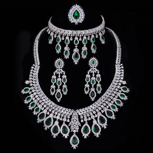 Zircon Luxury 3A 4-piece Bridal Wedding Jewelry Set Crystal Necklace Set Dubai Jewelry Set