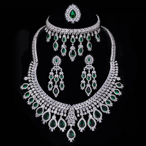 Zircon Luxury 3A 4-piece Bridal Wedding Jewelry Set Crystal Necklace Set Dubai Jewelry Set