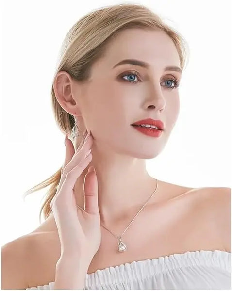 Natural Freshwater Pearl In Cage Pendant Necklace Drop Earrings & Pendant Jewelry Set for Women