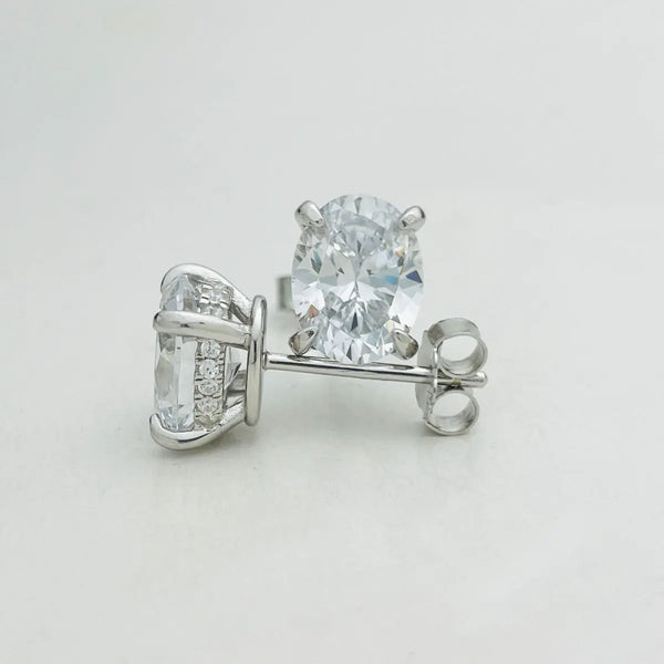 Moissanite Earrings For Women Total 4 Carats Oval Cut  Solid 925 Sterling Silver Stud Earrings VVS D Color GRA Certificate