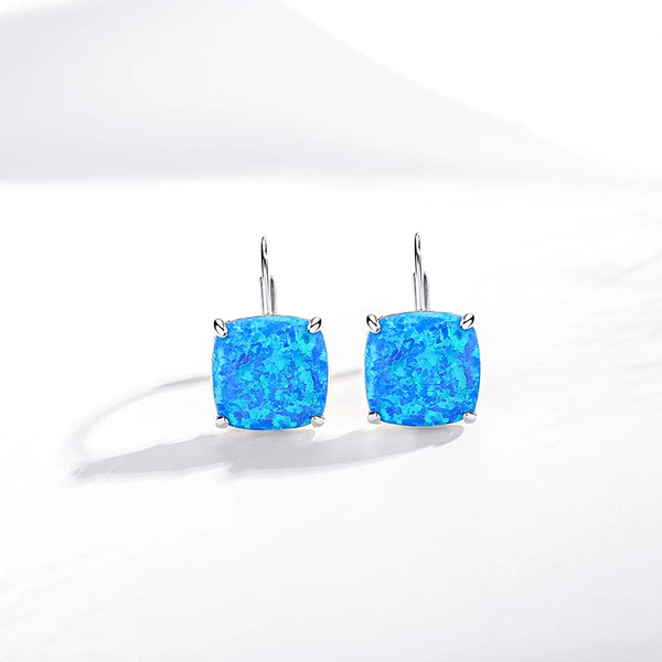 Princess Cut Crystal Square 925 Sterling Silver Stud Earrings for Women Men  Blue Fire Opal Earrings Gift for Girl