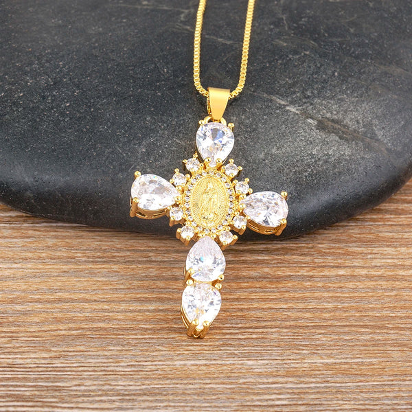 Women's Hip-hop Punk Style Zircon Cross Virgin Mary Pendant Necklace Fashion Chain Jewelry