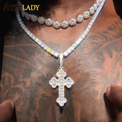 Men's & Women's Hip Hop Cross Pendant Necklace Full Paved Sparking Cubic Zircon Rope Chain Iced Out Bling CZ Jewelry Fashion Gift
