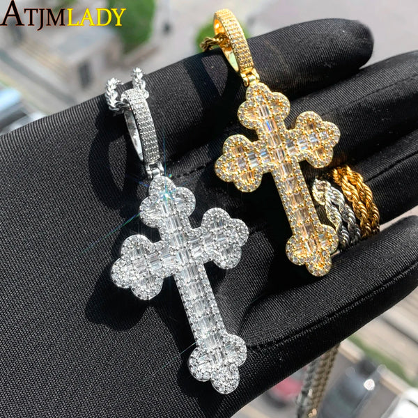 Men's & Women's Hip Hop Cross Pendant Necklace Full Paved Sparking Cubic Zircon Rope Chain Iced Out Bling CZ Jewelry Fashion Gift