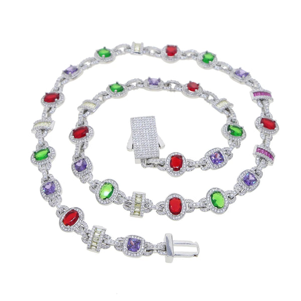 New Colour Oval Square Charm Necklace Silver Color Iced Out Cubic Zircon Cuban Chain Choker Women & Men Fashion Hip Hop Jewelry