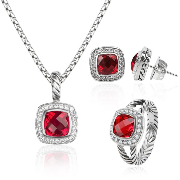 Jewelry Set Faux Sapphire Rope Ring Pendant and Earring Set Design Women Or Men Gifts