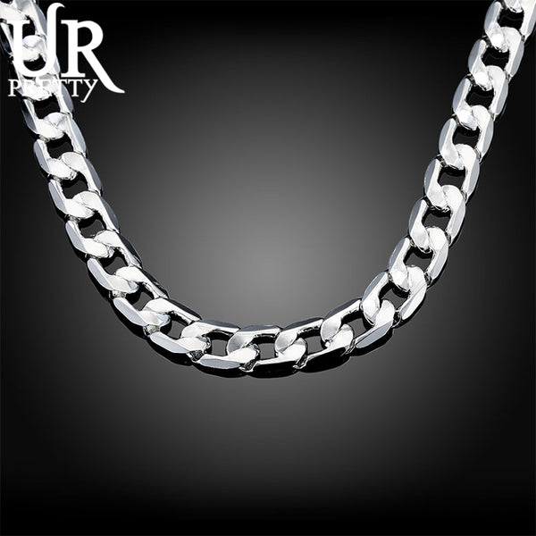 925 Sterling Silver Necklace For Men 16/18/20/22/24 Inches Classic 8MM Chain Luxury Jewelry Wedding Christmas Gift