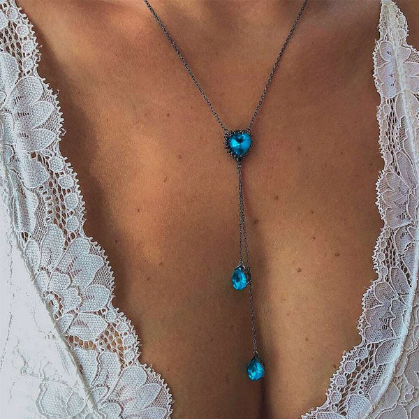 Boho Blue Crystal Long Pendant/Necklace For Women Vintage Multilayer Necklace