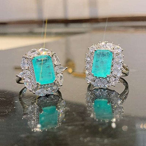 Green Blue Stone Finger Rings for Women Elegant Accessories Fashion Jewelry