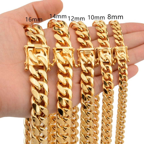 Miami Curb Cuban Men's Necklace Chain 316L Stainless Steel Hip Hop Silver Gold Color 8/10/12/14/16/18mm