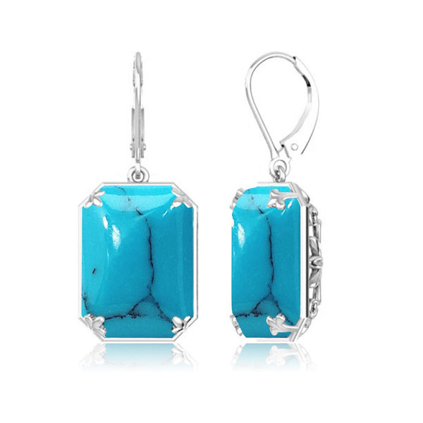 Women's  Silver Earrings Vintage Aquamarine Gemstone Drop Earring Handmade Designer Jewelry