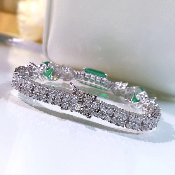 Emerald Silver Bracelet For Women 10*12MM 17CM