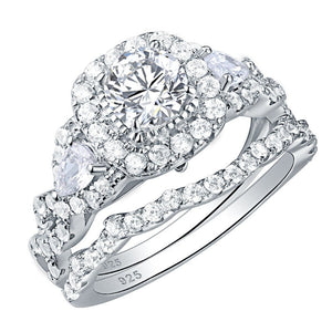 Wedding Ring Set For Women 2 Pcs Engagement 925 Sterling Silver 2.4Ct Round Pear White Cz Size 4-13